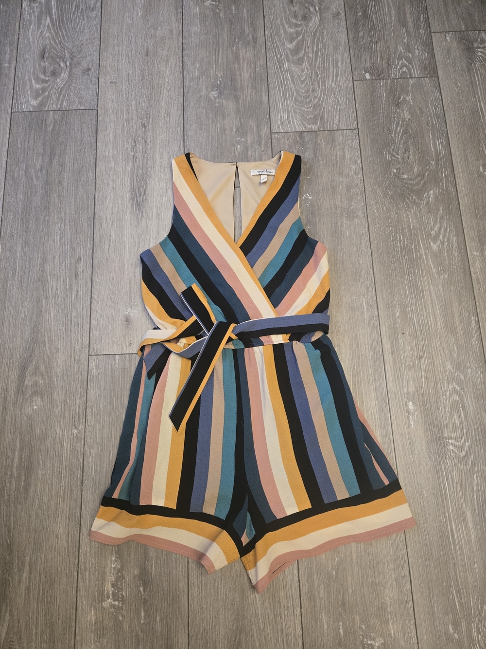 Speechless Multicolor Striped V-Neck One-Piece Romper with Waist Tie